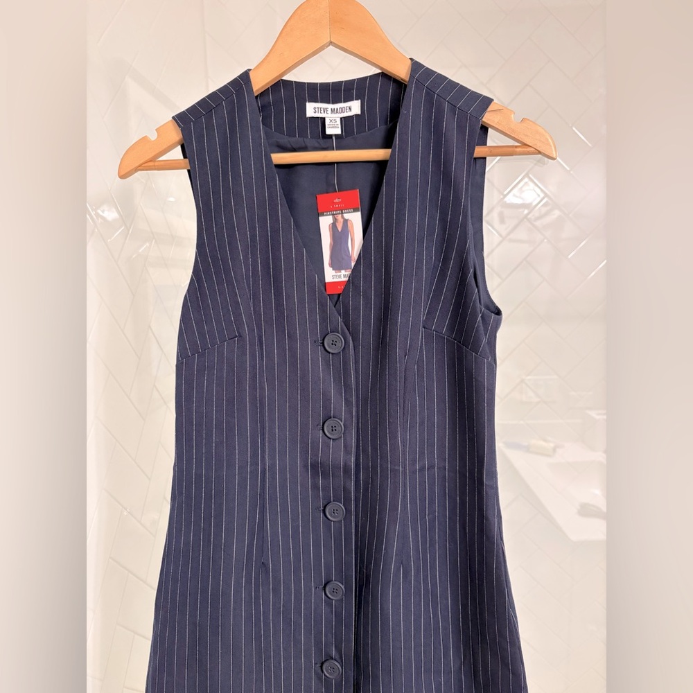 STEVE MADDEN • Women's Navy Pinstripe Dress • Size XS • NWT